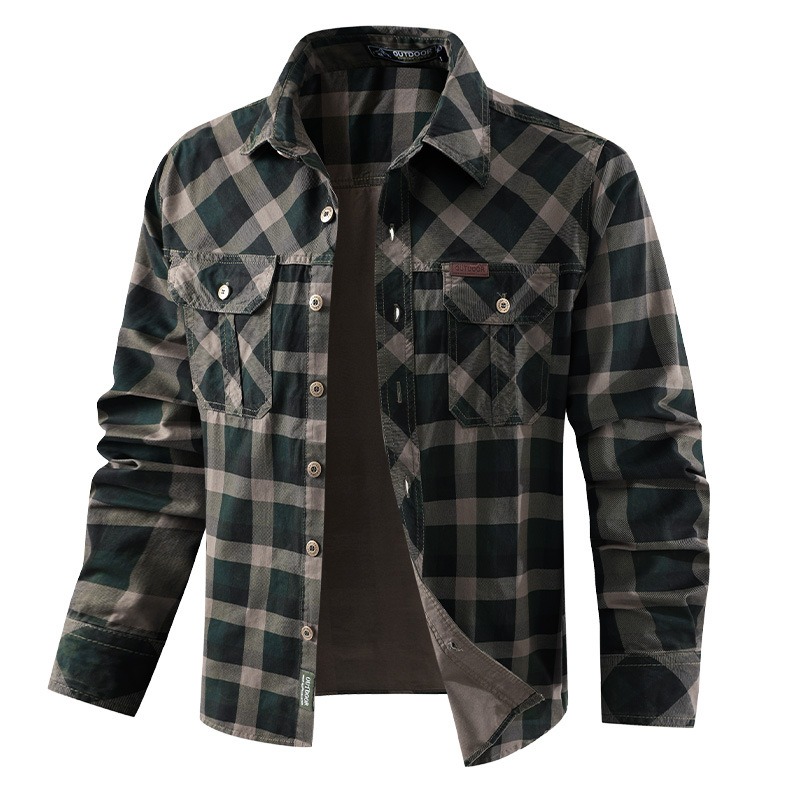 Flannel Shirt Lined - Heren geruite casual overhemden Mannelijke militaire